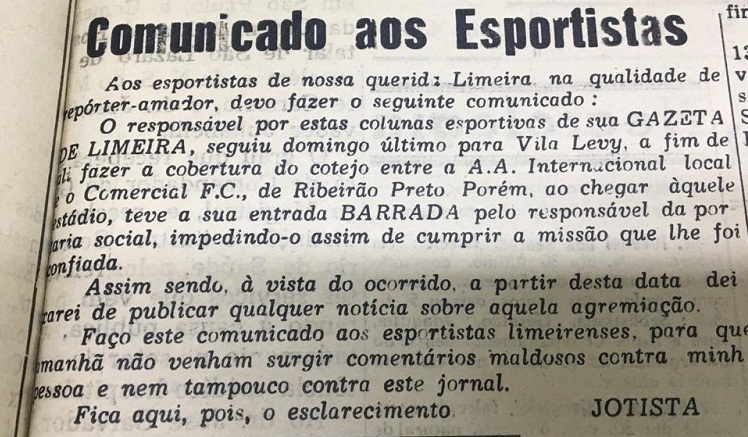 Em 1964, editor de esportes é barrado em amistoso e para de acompanhar a Inter